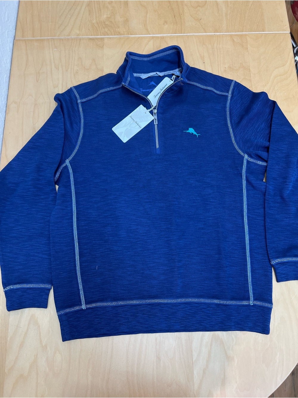 Tommy Bahama Navy Blue Quarter-Zip Pullover with Teal Logo